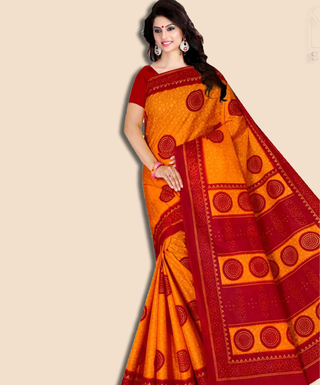 Vandana Yellow&Red; Color Pure Cotton saree